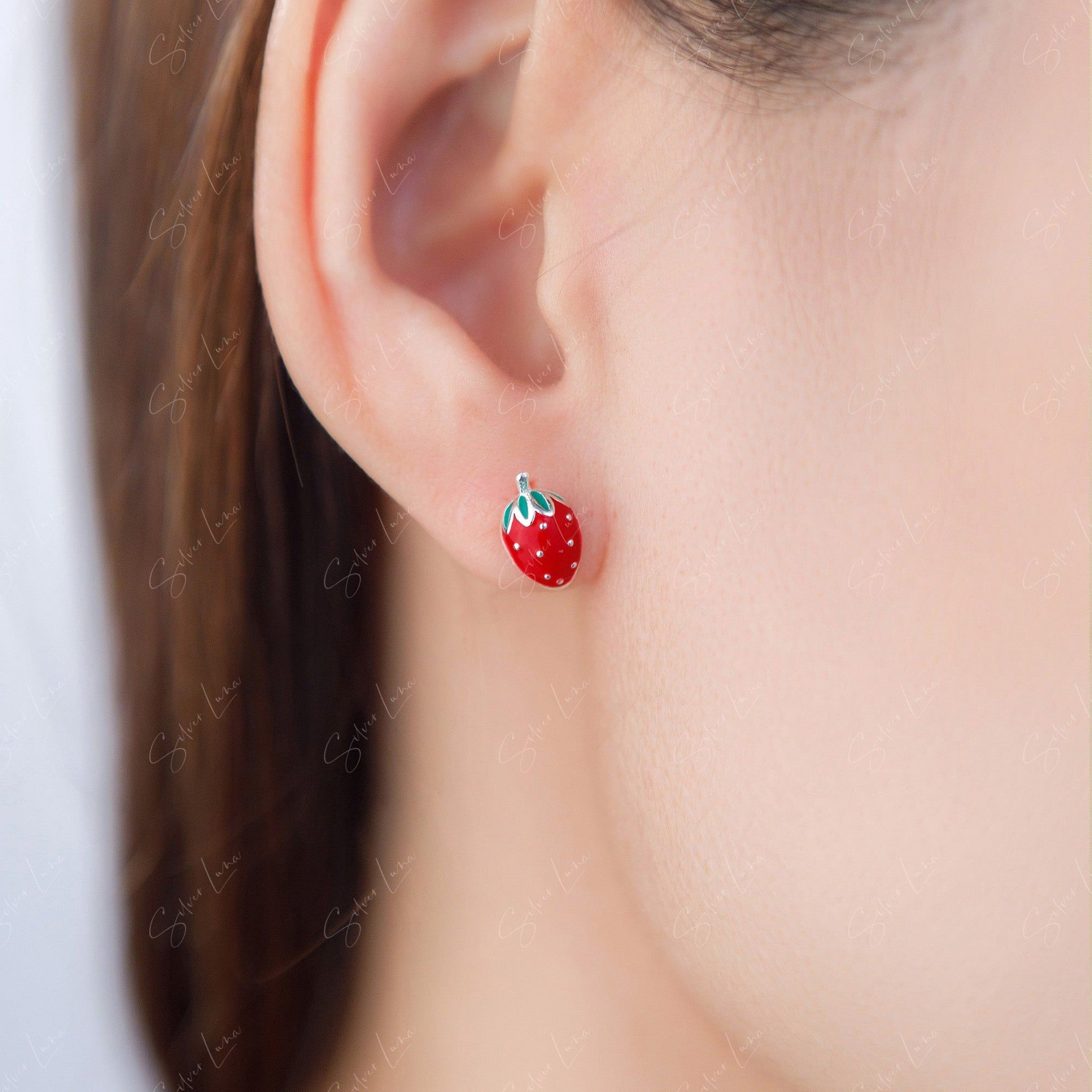 cute strawberry girl stud earrings