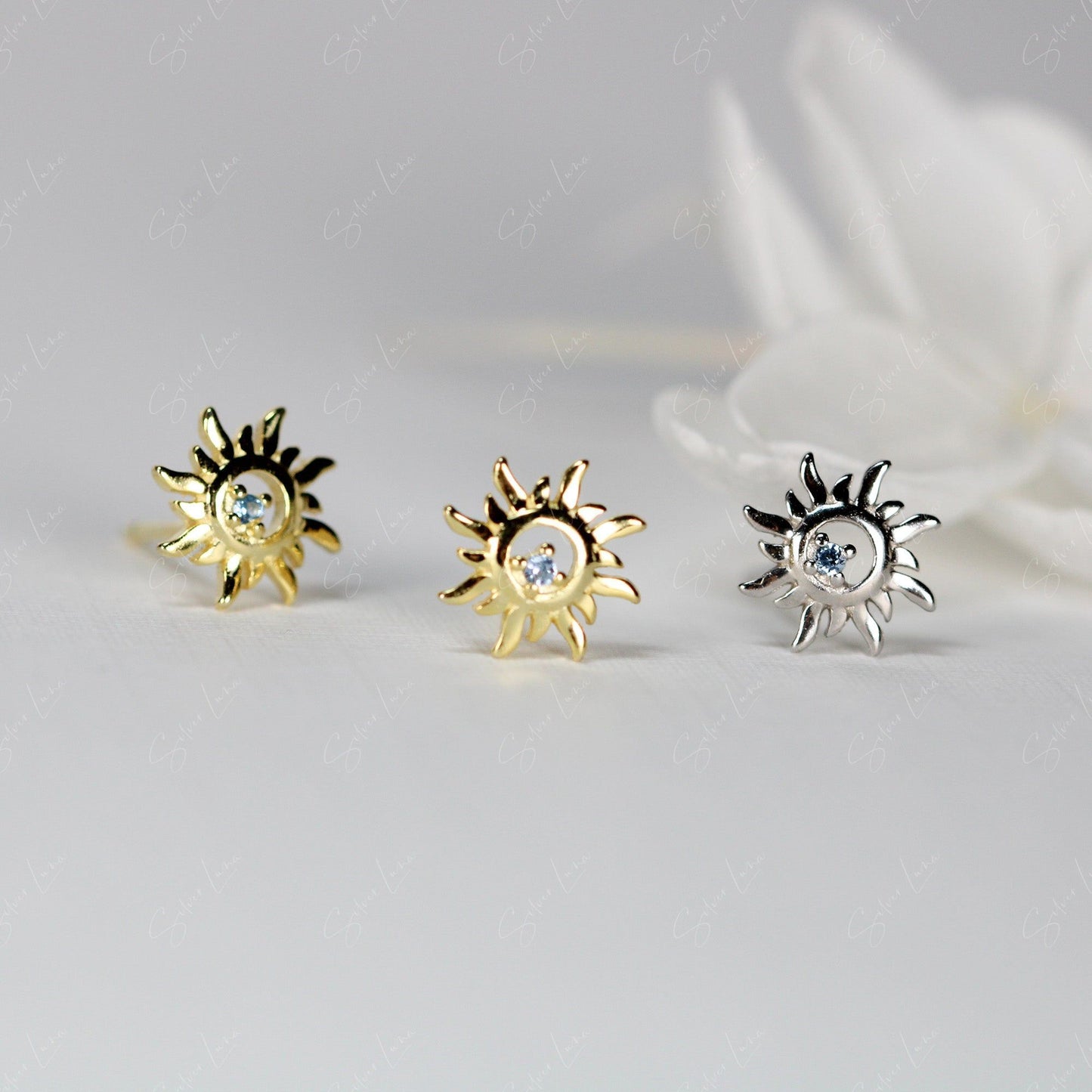Tiny sun sterling silver stud earrings