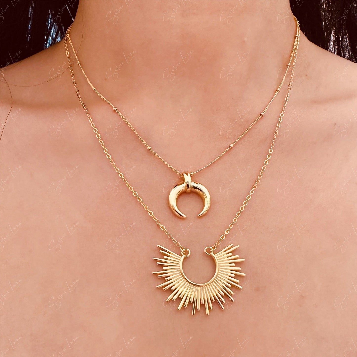 Sun ray pendant necklace in sterling silver