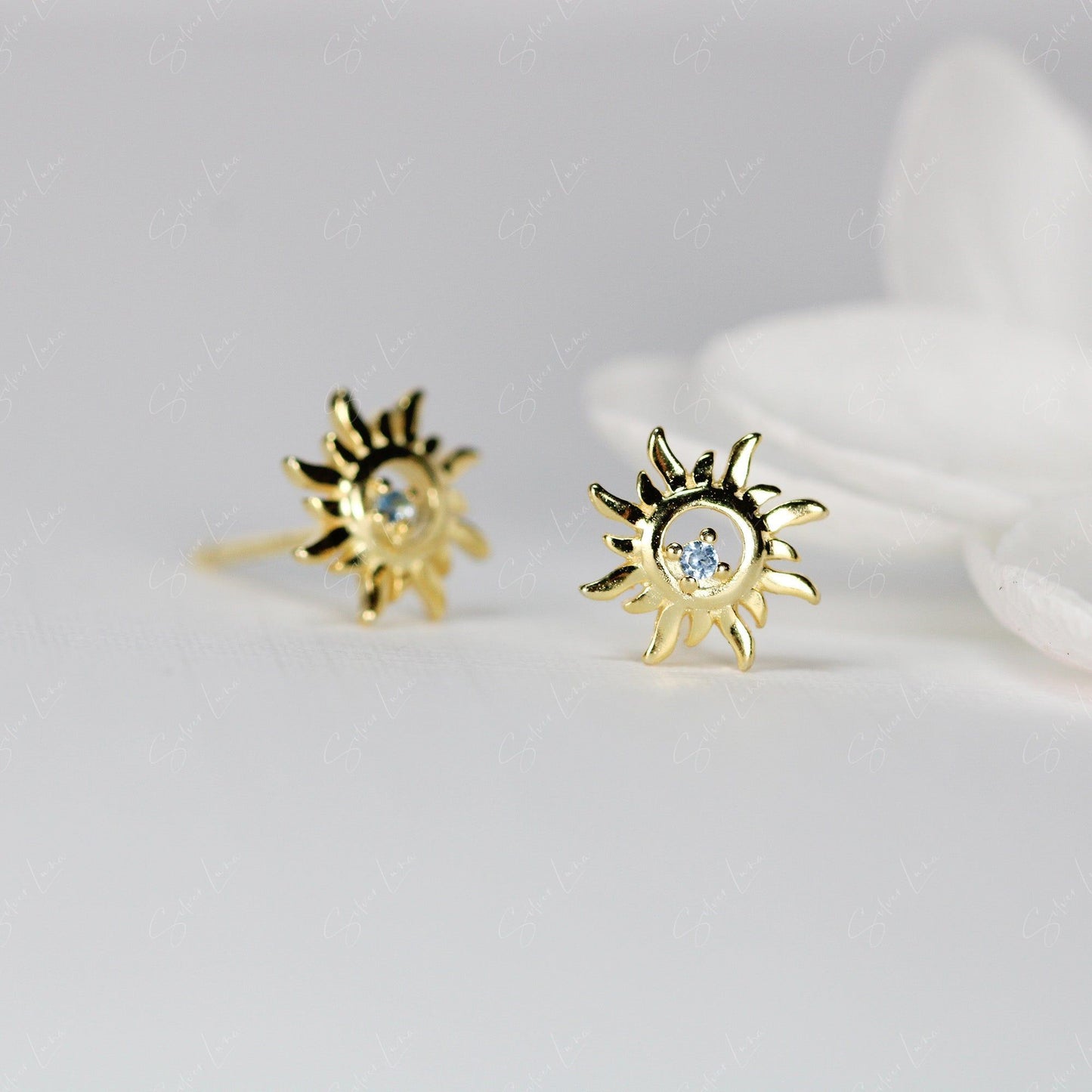 Tiny sun sterling silver stud earrings