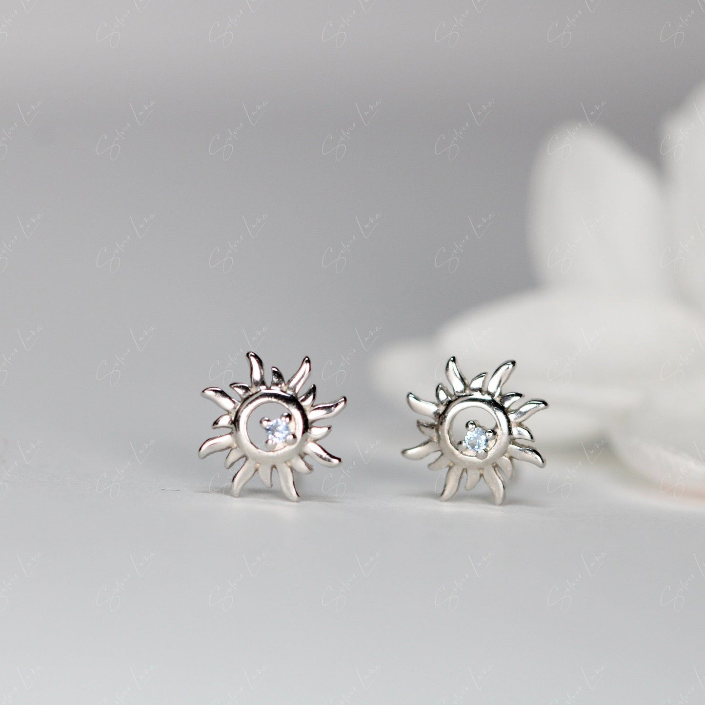 Tiny sun sterling silver stud earrings