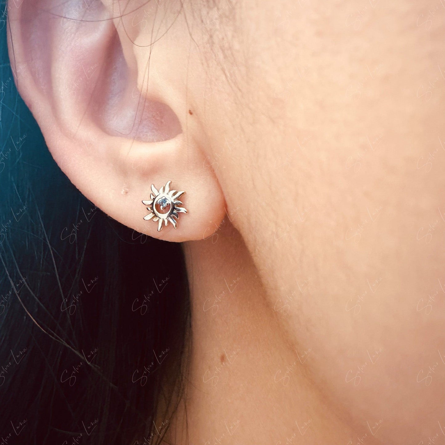 Tiny sun sterling silver stud earrings