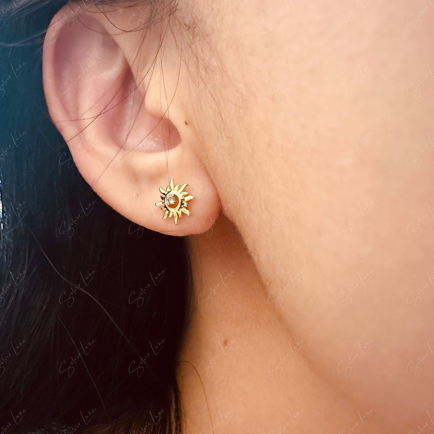 Tiny sun sterling silver stud earrings