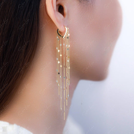 chain tassel dangle hoop earrings