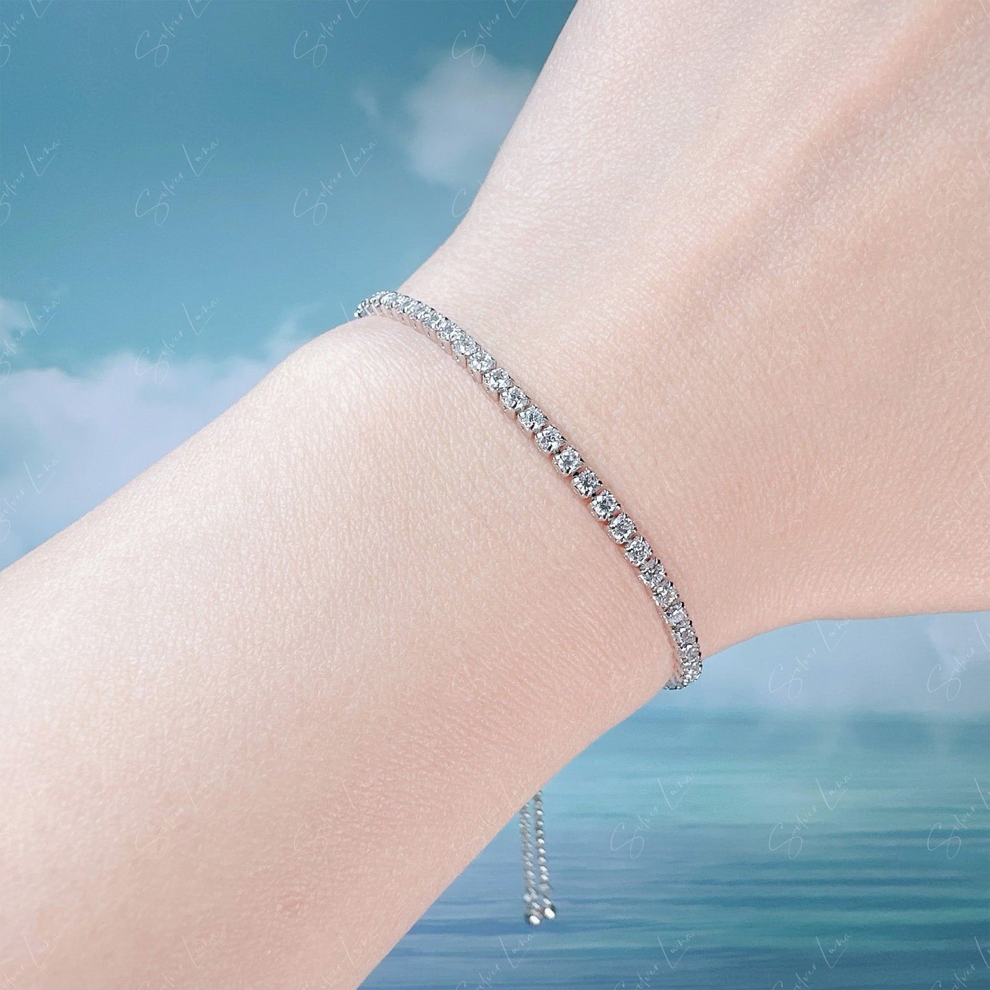 Simple cubic zirconia tennis sterling silver bracelet