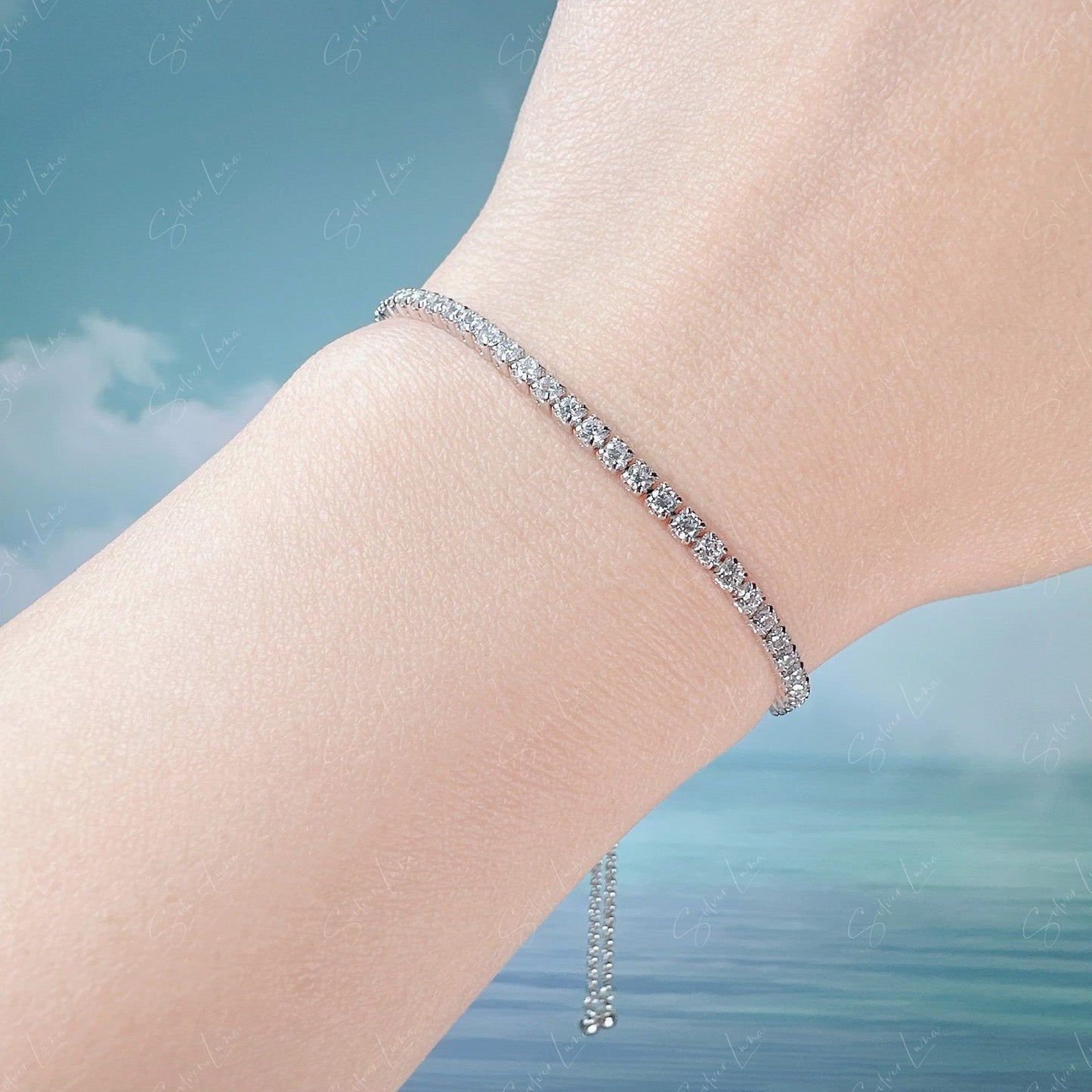 Simple cubic zirconia tennis sterling silver bracelet