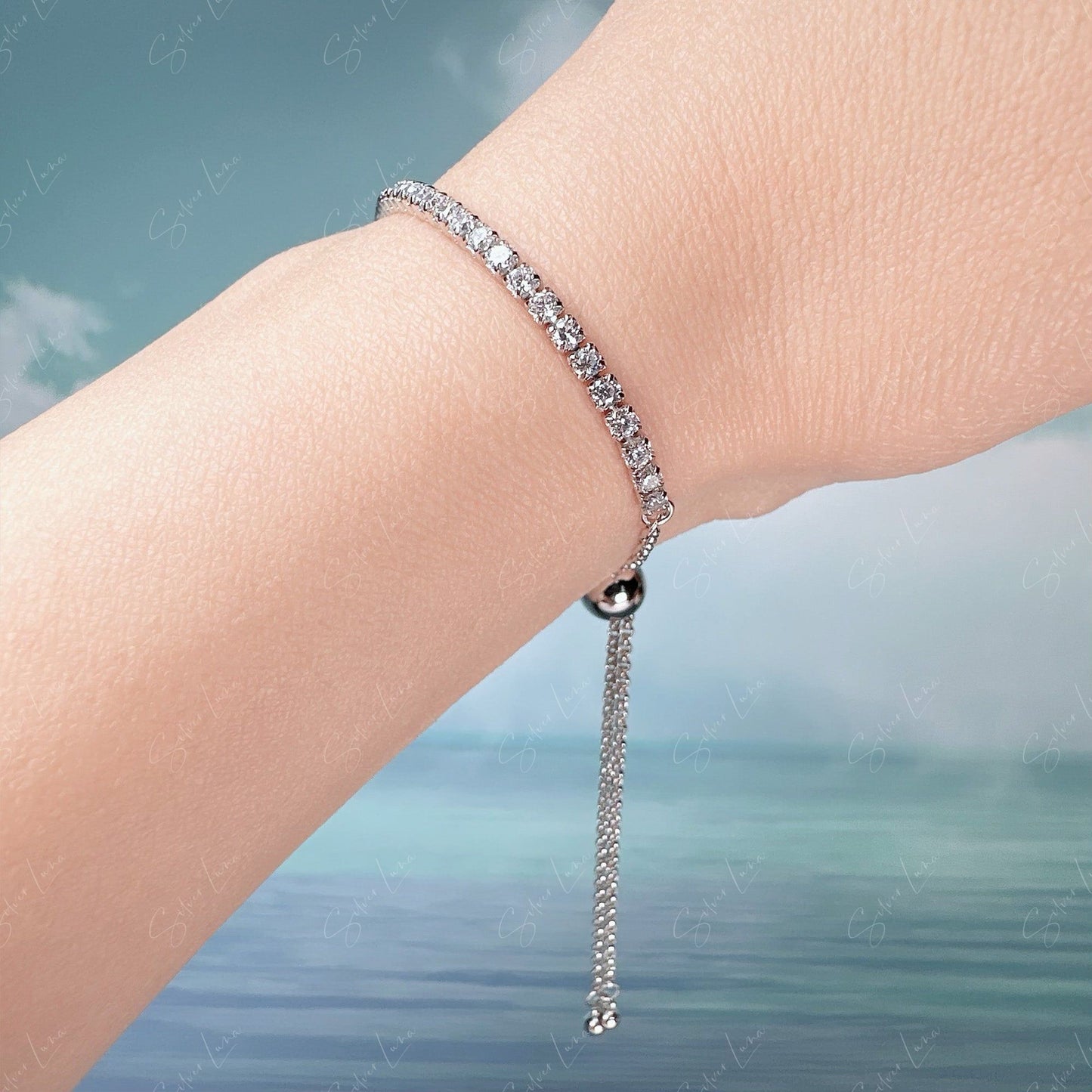 Simple cubic zirconia tennis sterling silver bracelet