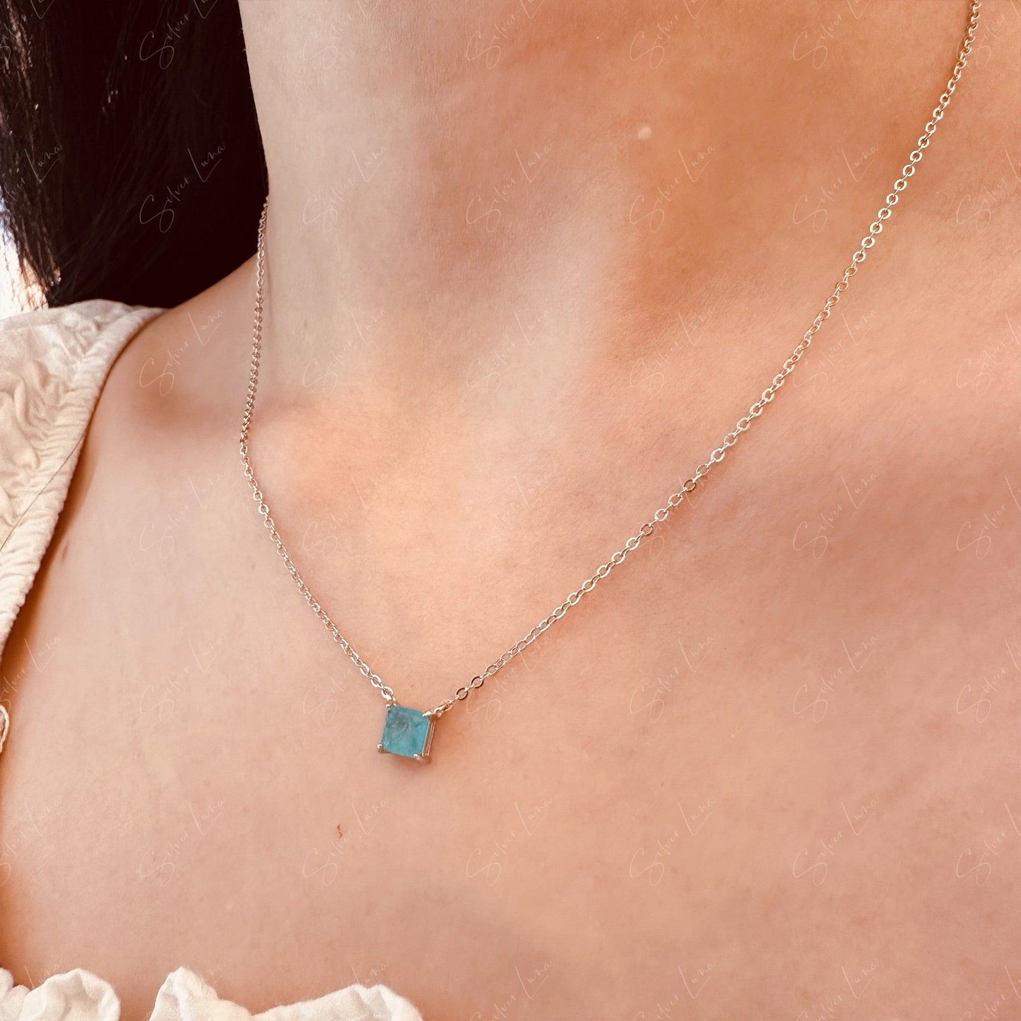 Simple tourmaline sterling silver pendant necklace