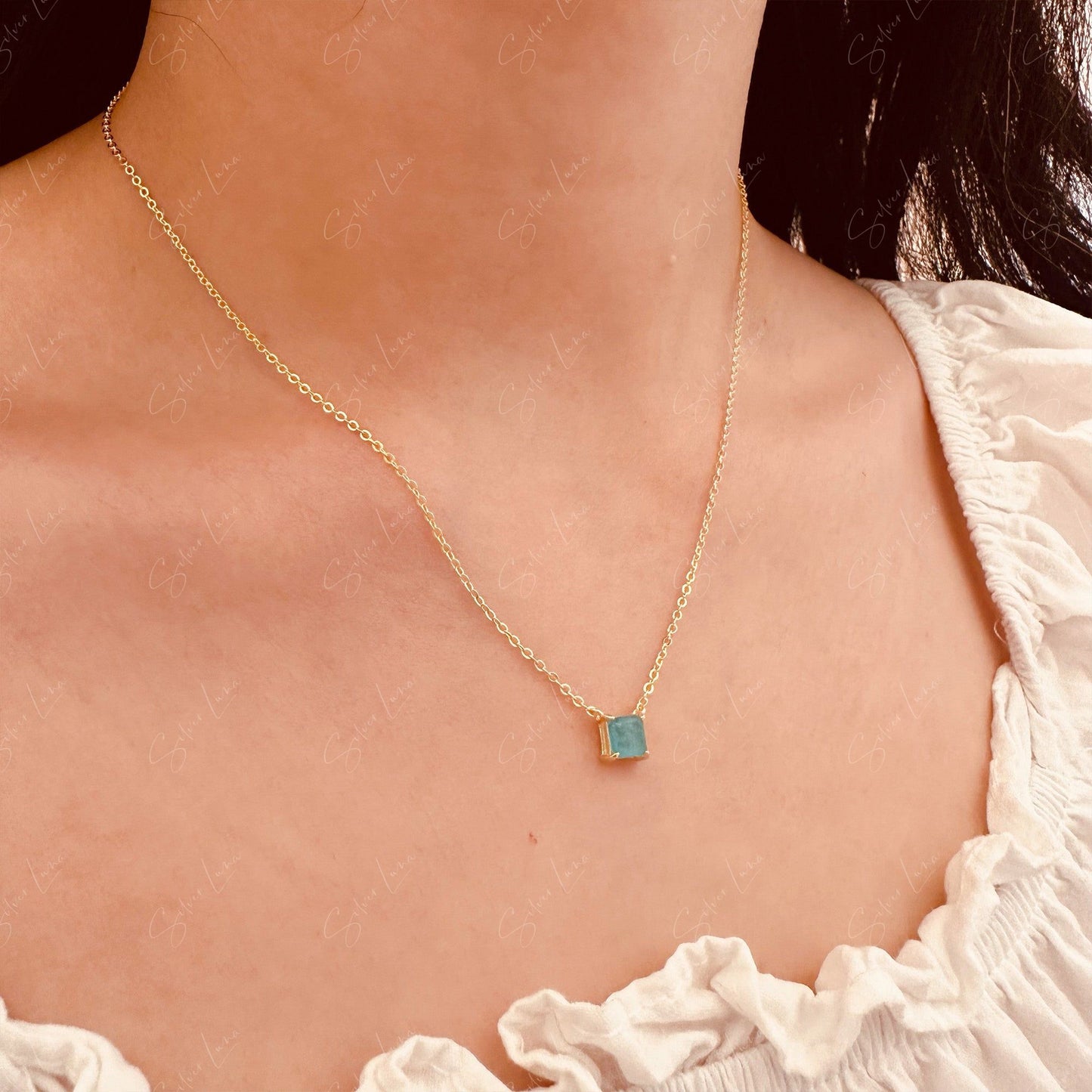 Simple tourmaline sterling silver pendant necklace