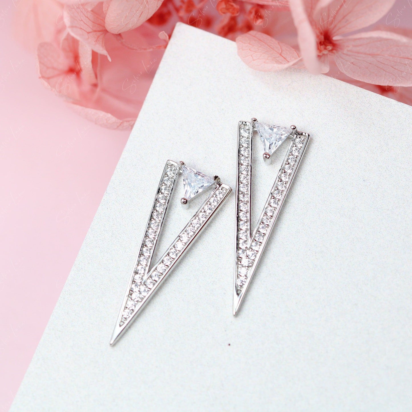 Cubic zirconia triangle stud earrings