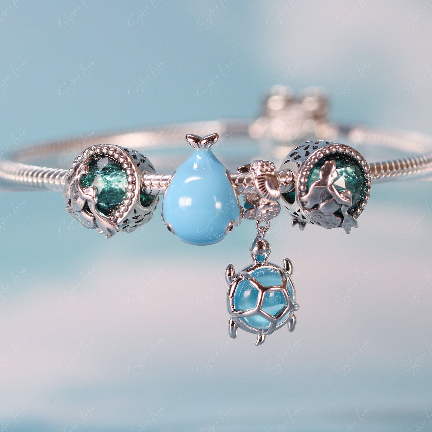 Blue mermaid glass bead charm for bracelet