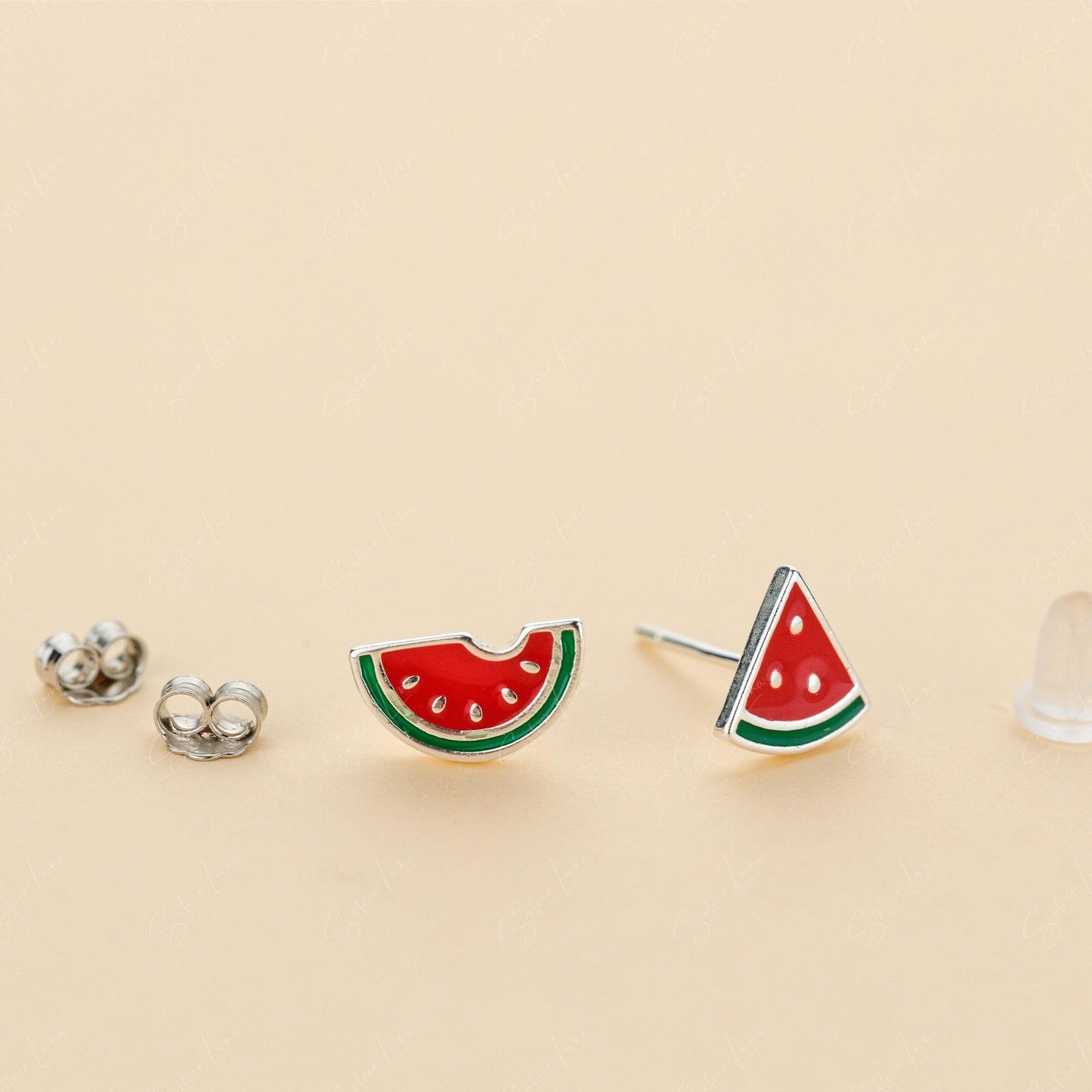 Hot summer watermelon sterling silver stud earrings