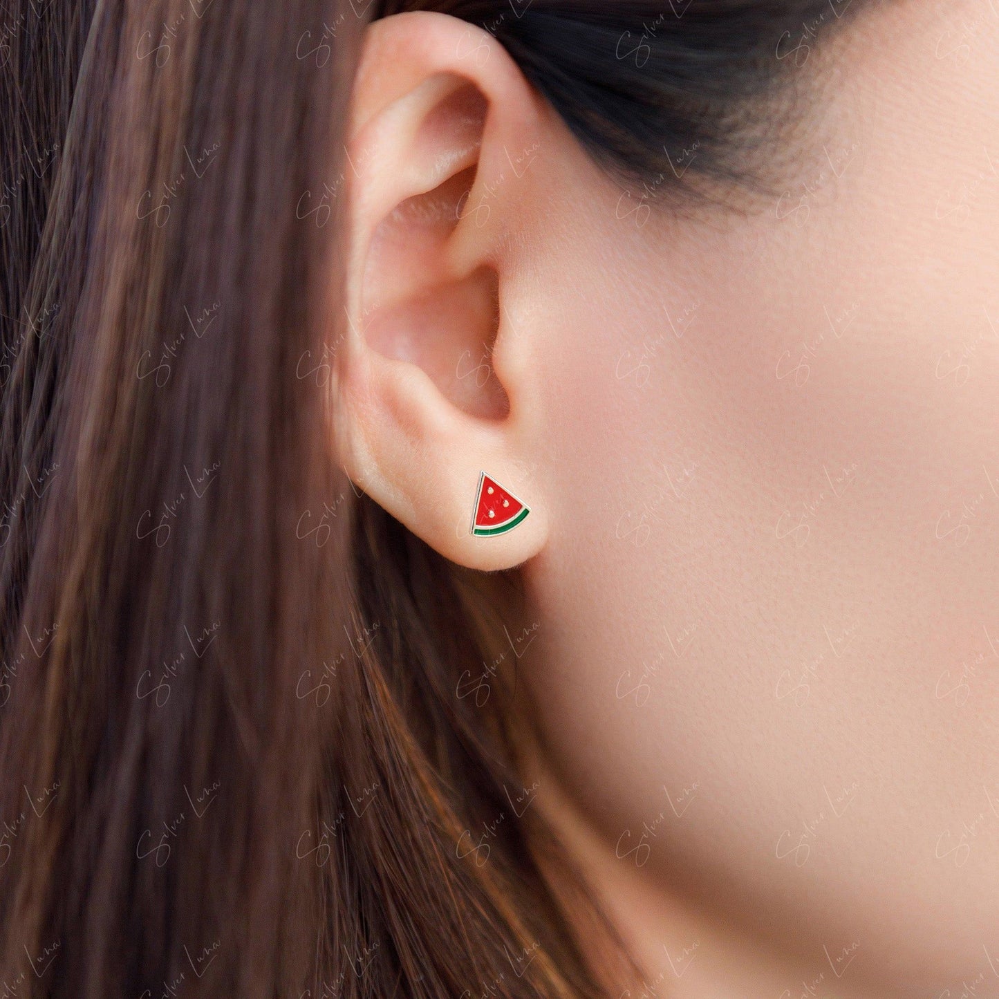 sterling silver watermelon stud earrings