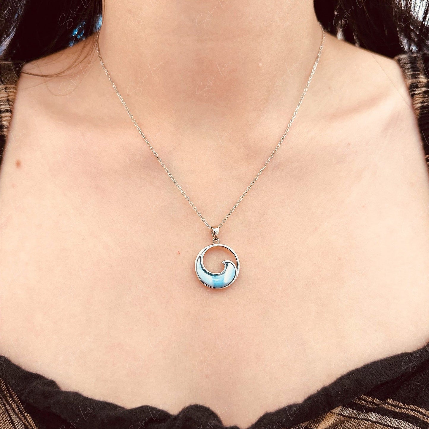 Blue wave Larimar pendant necklace