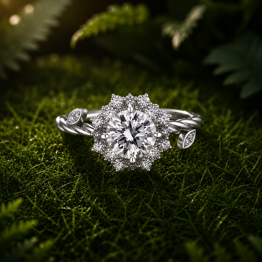 1 CT Moissanite Halo flower adjustable ring