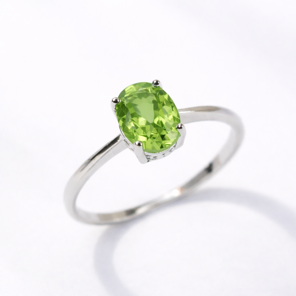 Natural peridot oval cut sterling silver ring