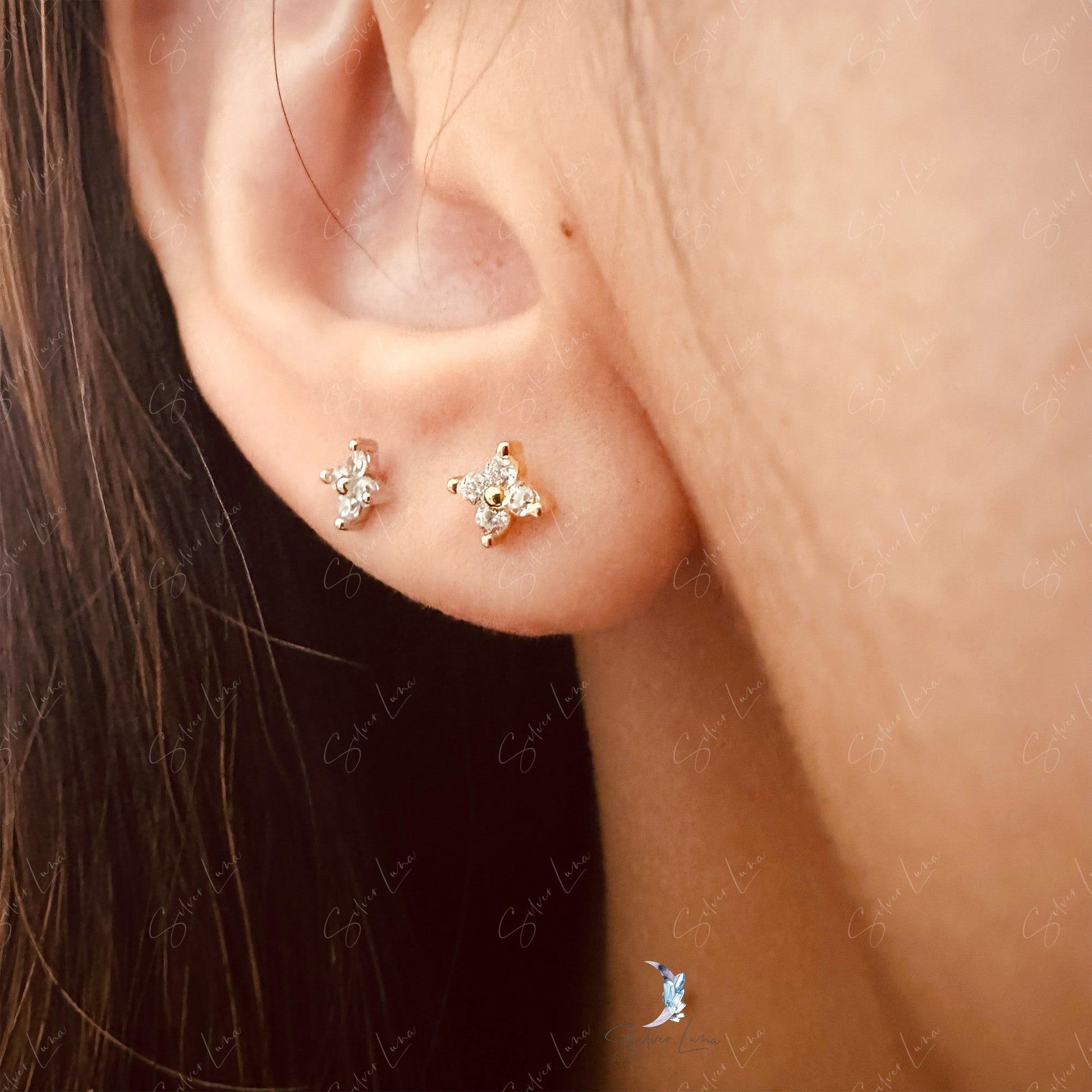 cubic zirconia screw ball stud earrings