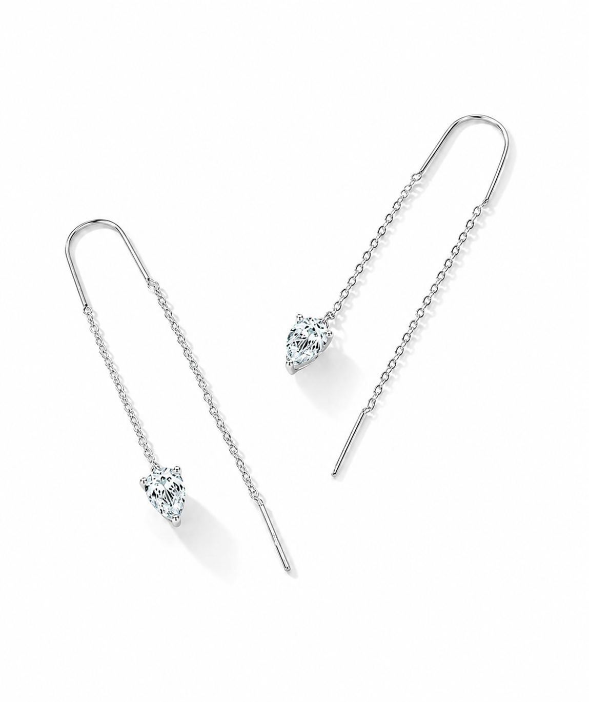 Teardrop cubic zirconia ear threaders in sterling silver