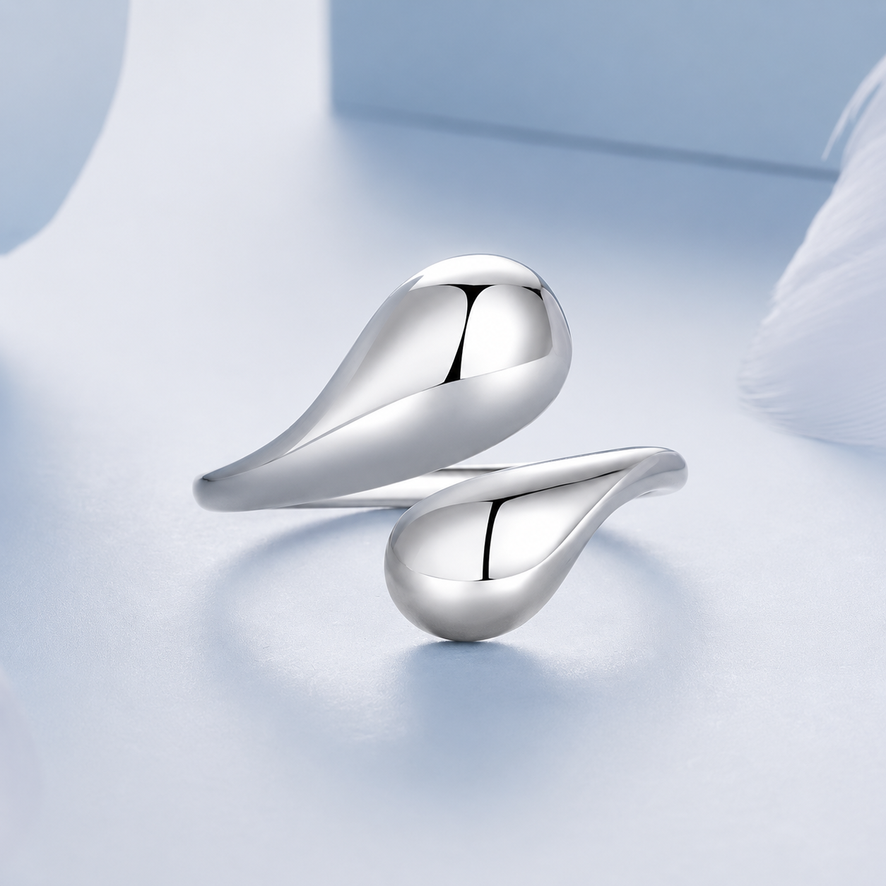 Sterling Silver Abstract Teardrop Open Ring