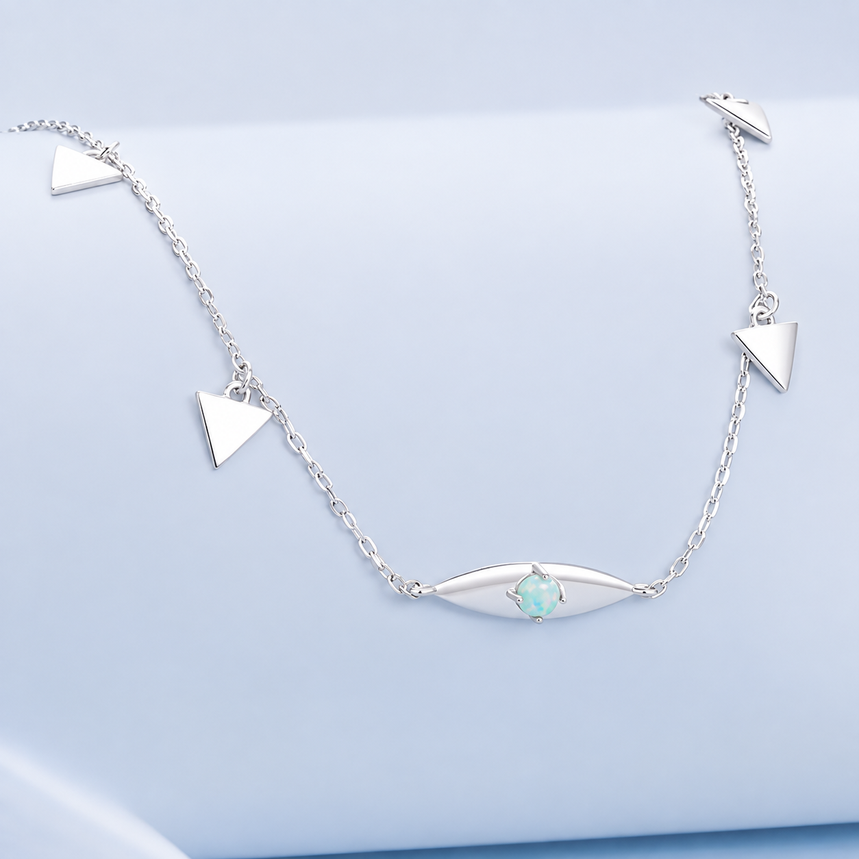 Sterling Silver Evil Eye Opal Necklace