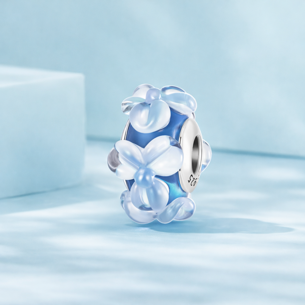 Blue flower Murano glass bead charms for bracelet