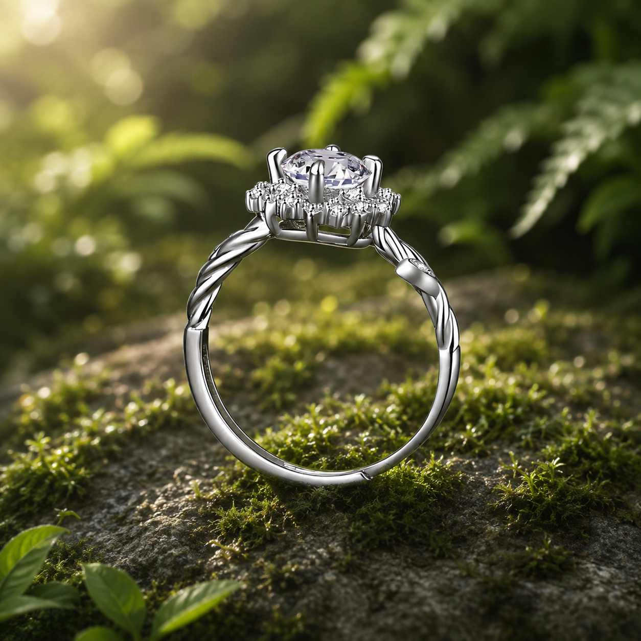 1 CT Moissanite Halo flower adjustable ring