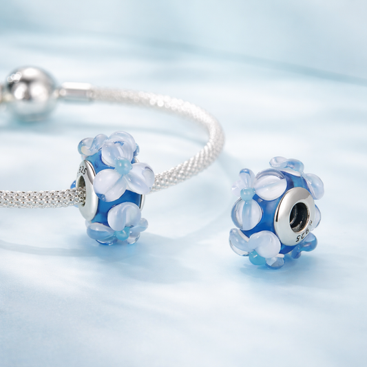 Blue flower Murano glass bead charms for bracelet