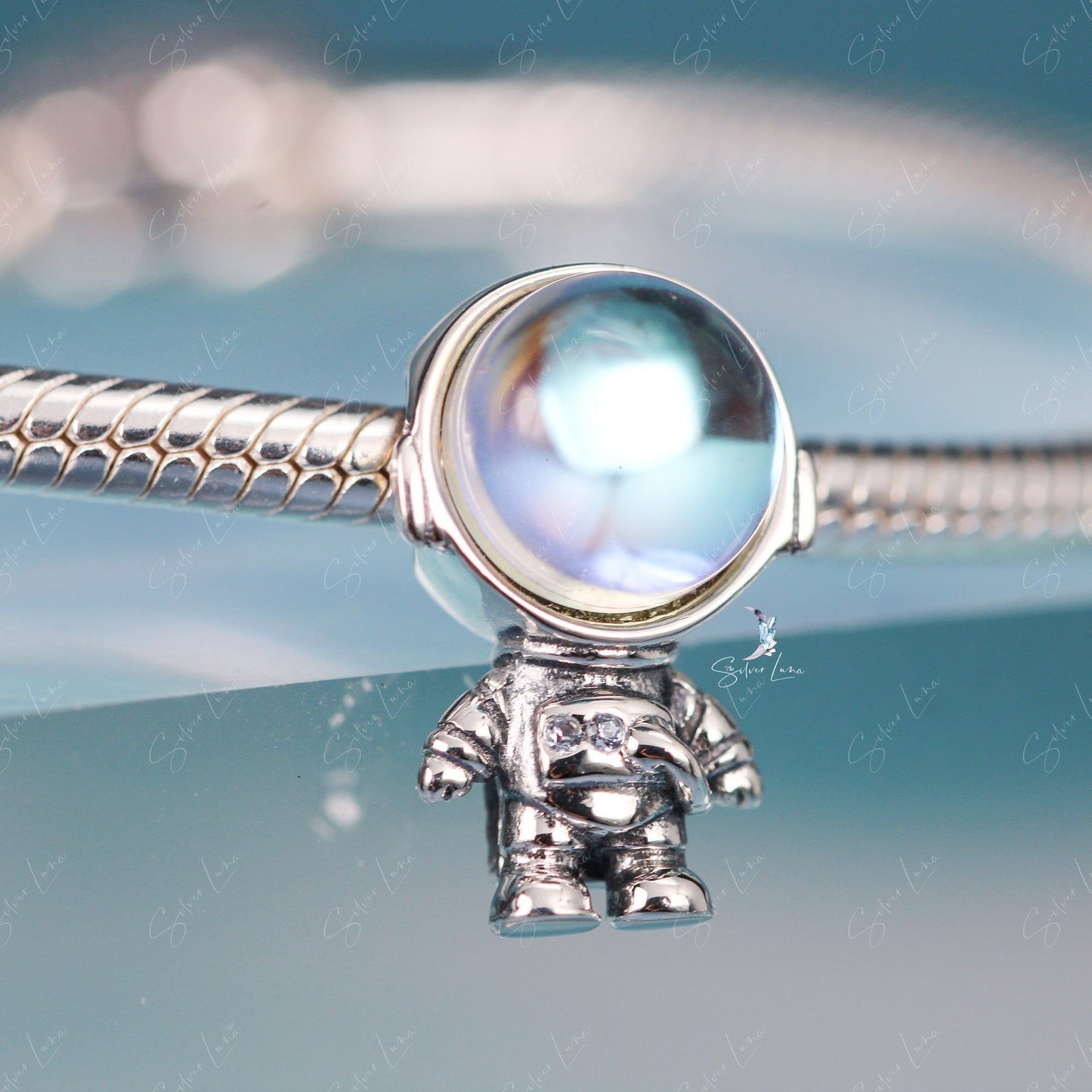 Astronaut silver bracelet bead charm