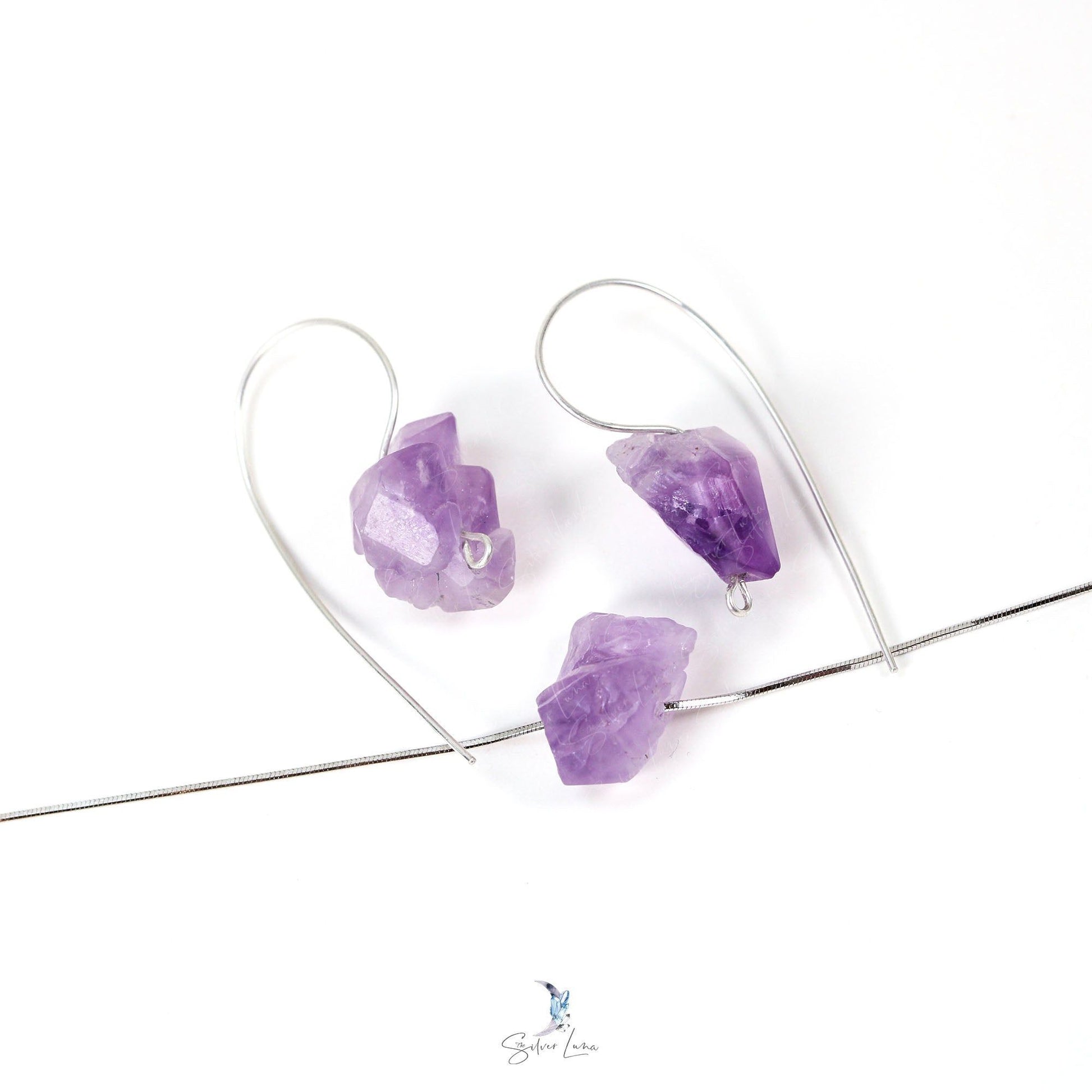 Amethyst raw stone drop earrings