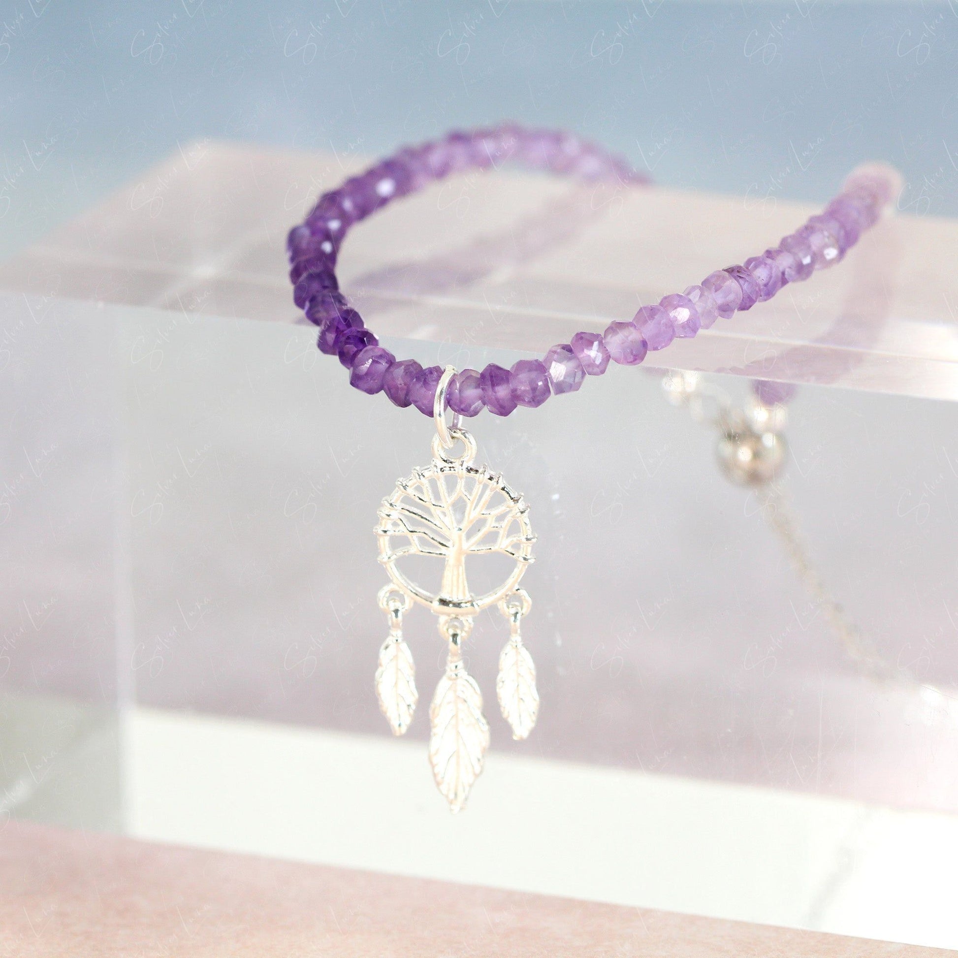 Amethyst beaded dream catcher bracelet