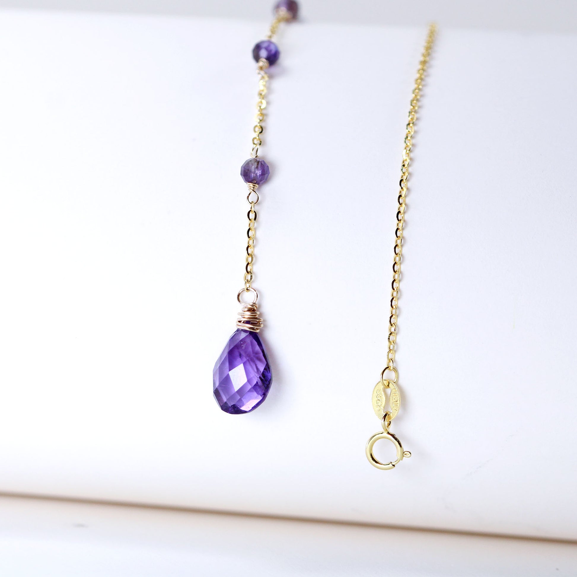 teardrop Amethyst lariat necklace