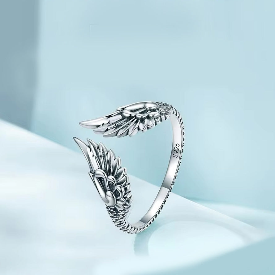 angel wing adjustable open band ring