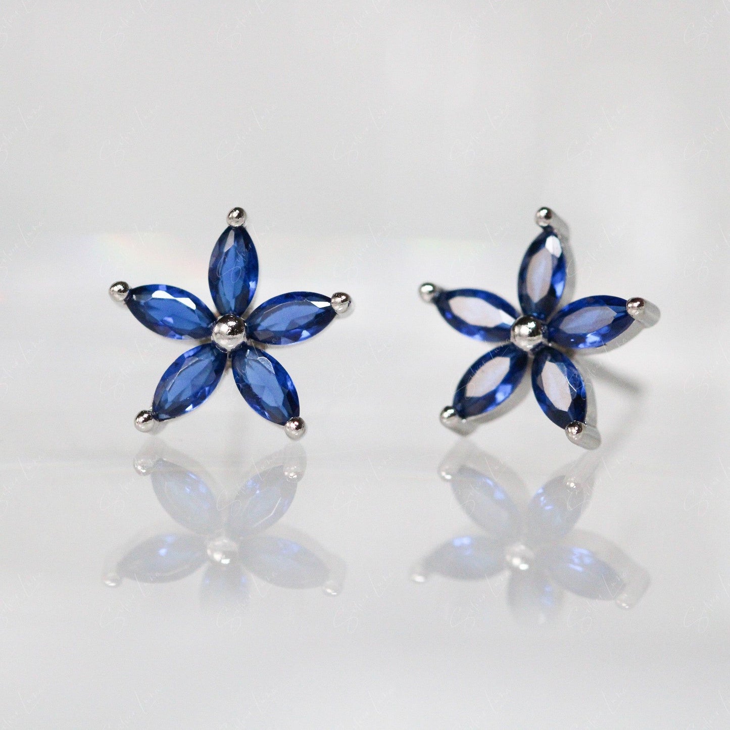 blue flower stud earrings