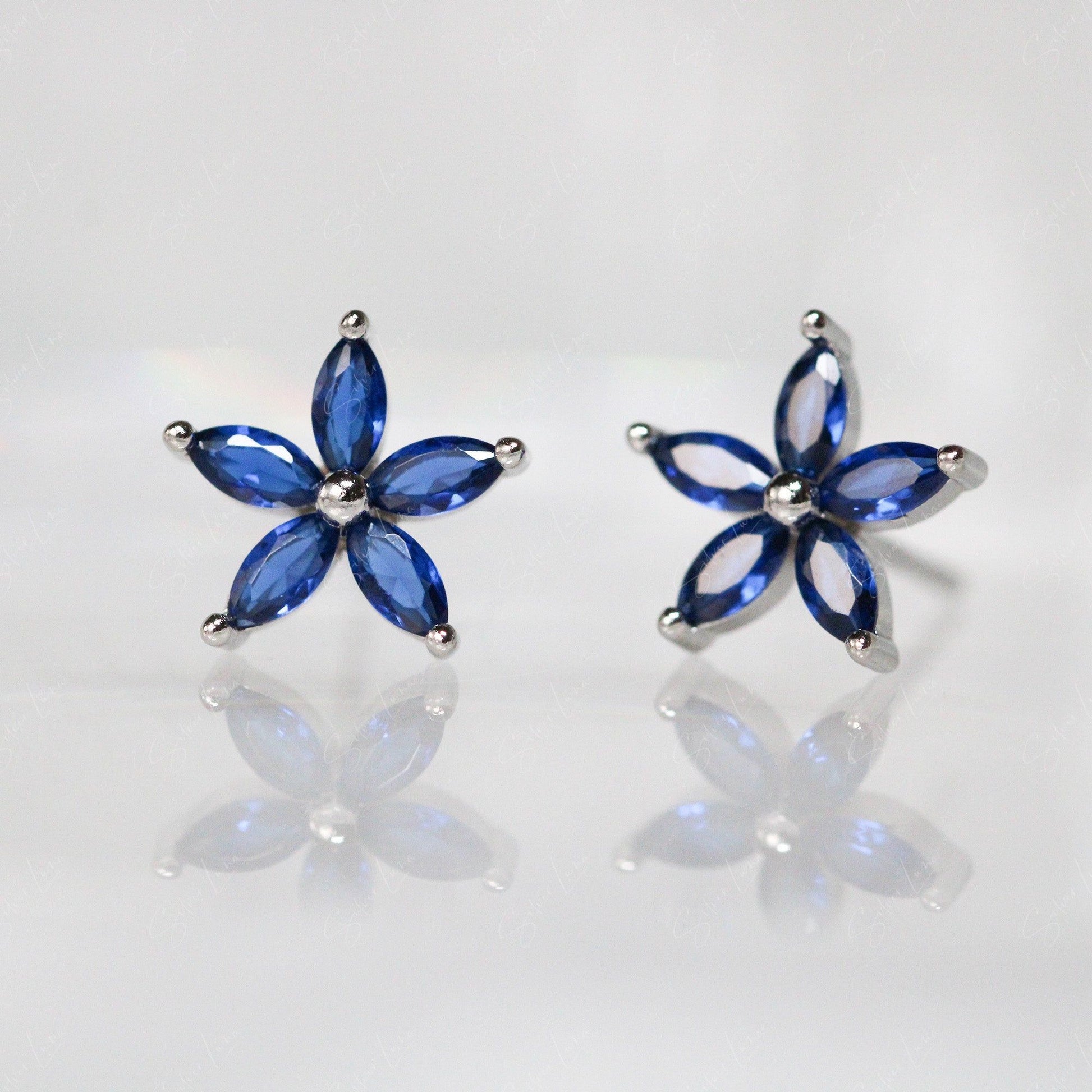 blue flower stud earrings