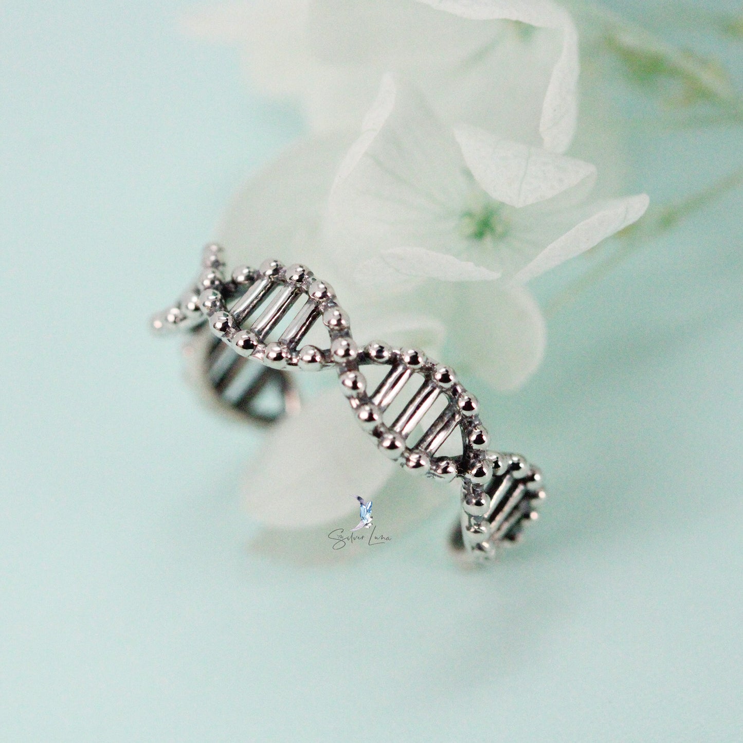 DNA strain sterling silver ring