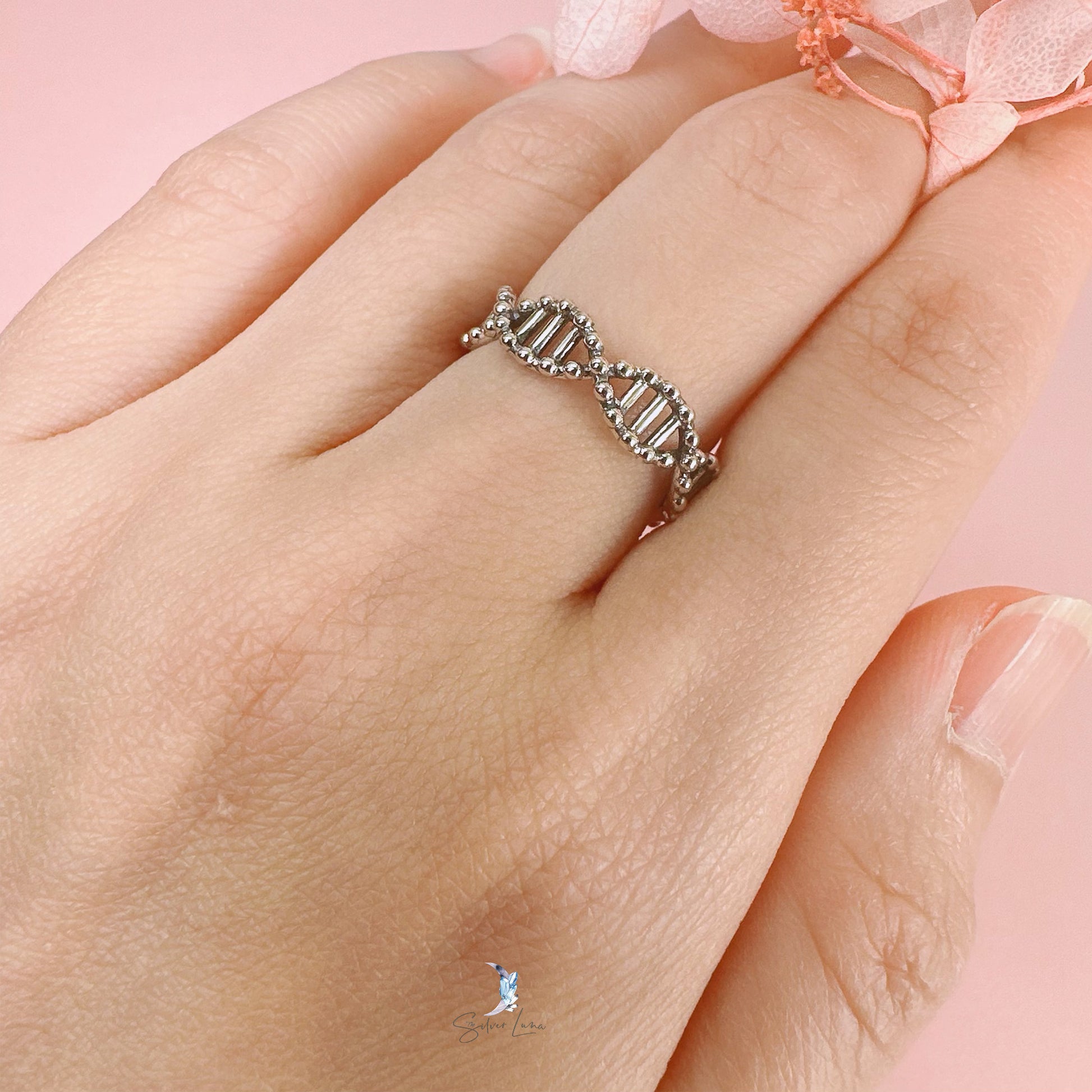 DNA strain sterling silver ring