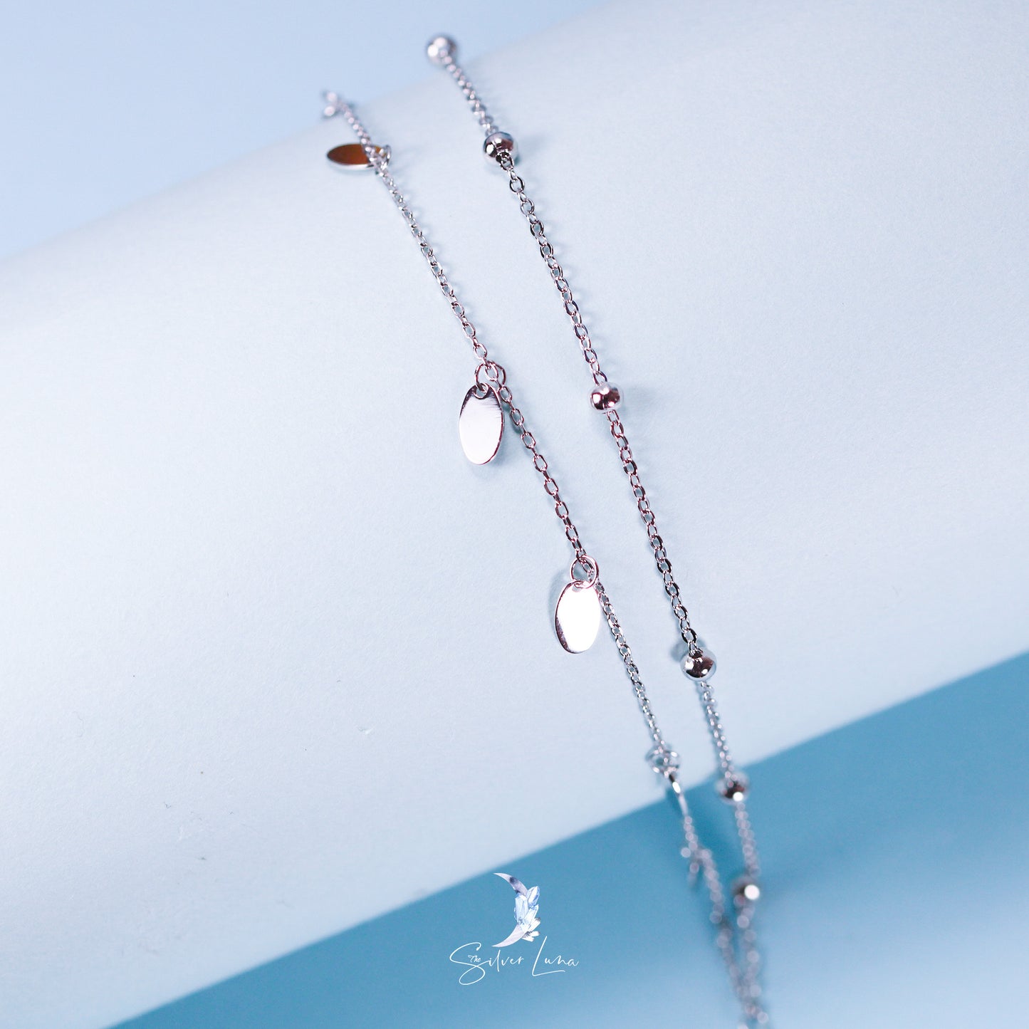 double layer bell charm silver anklet