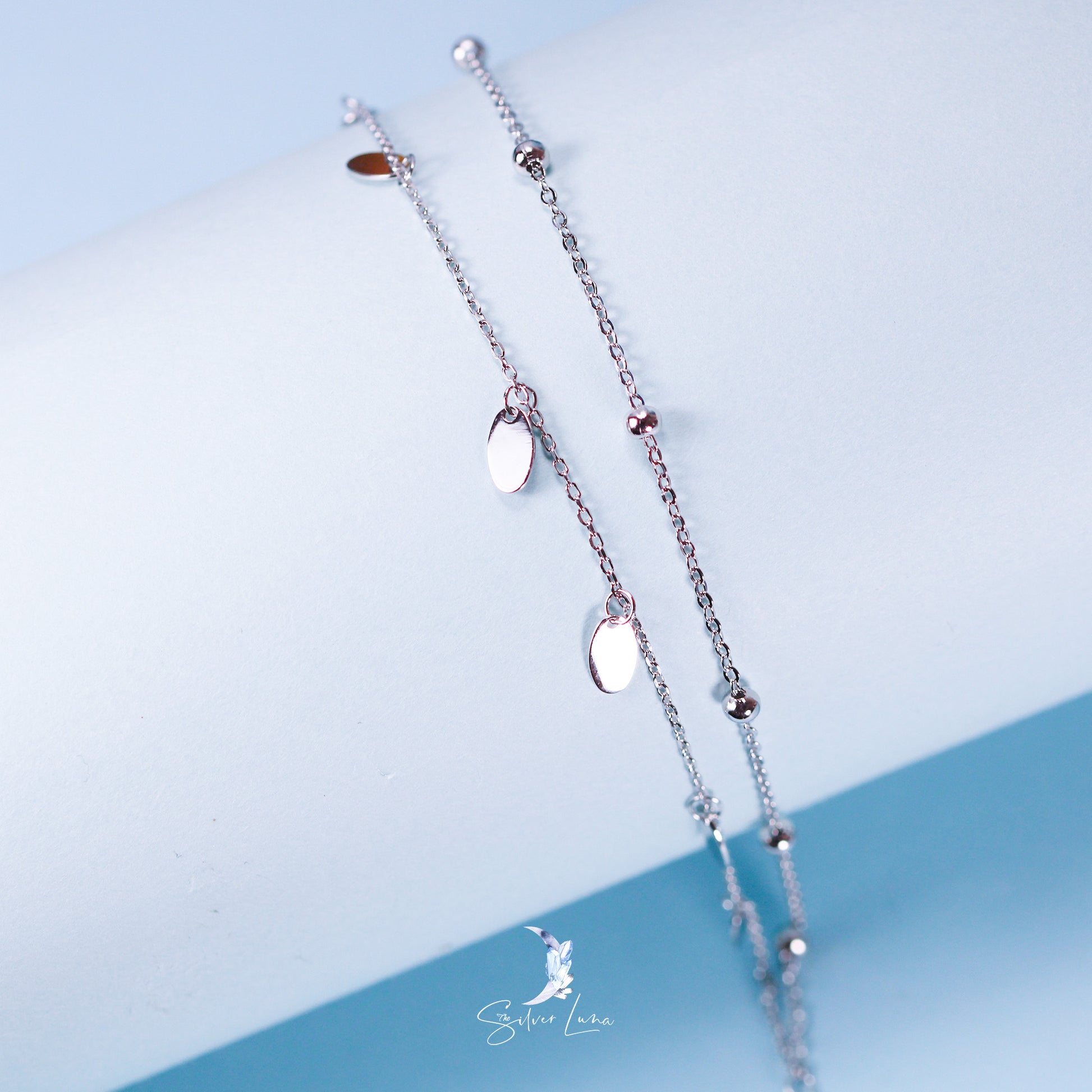 double layer bell charm silver anklet