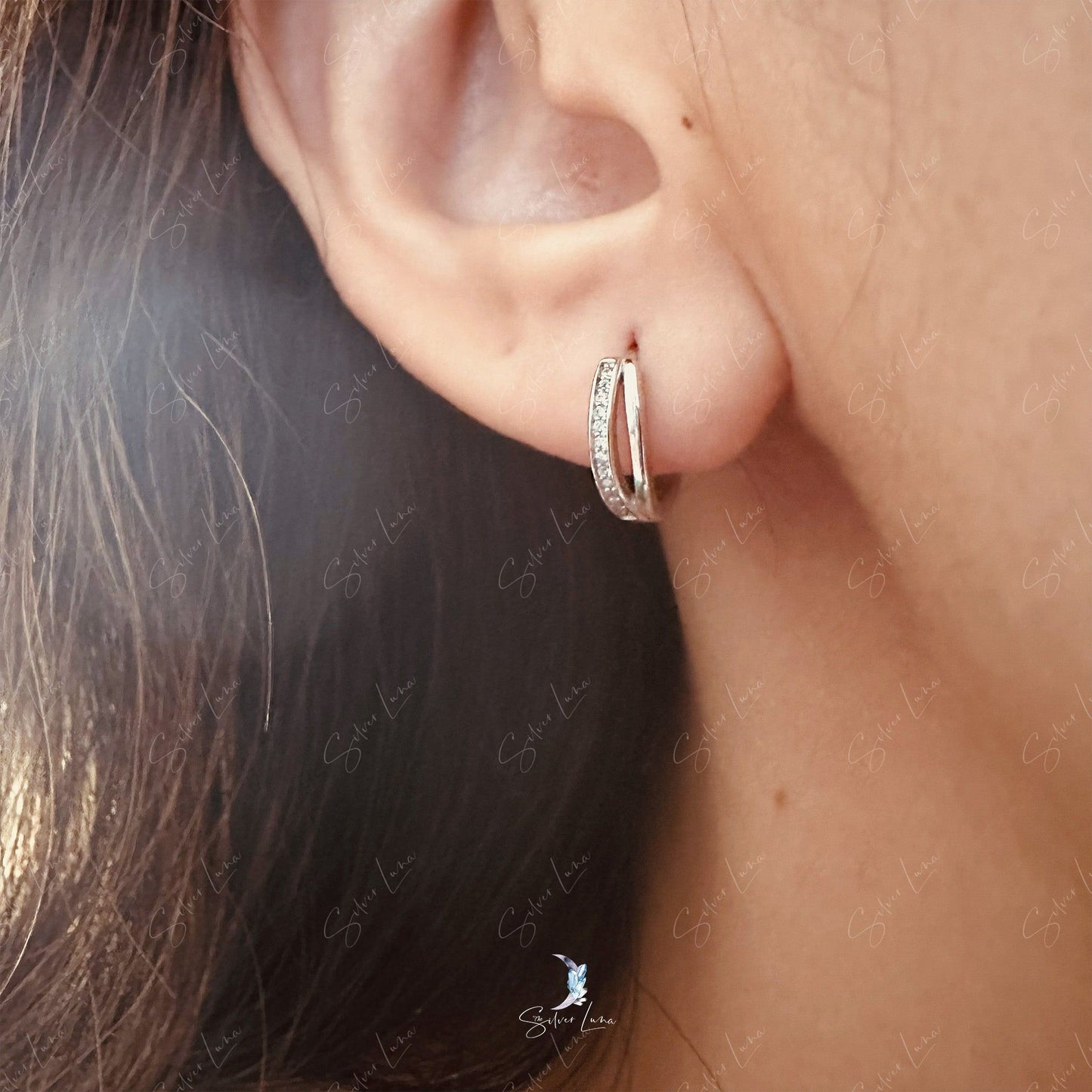 Double line hoop earrings ear huggies