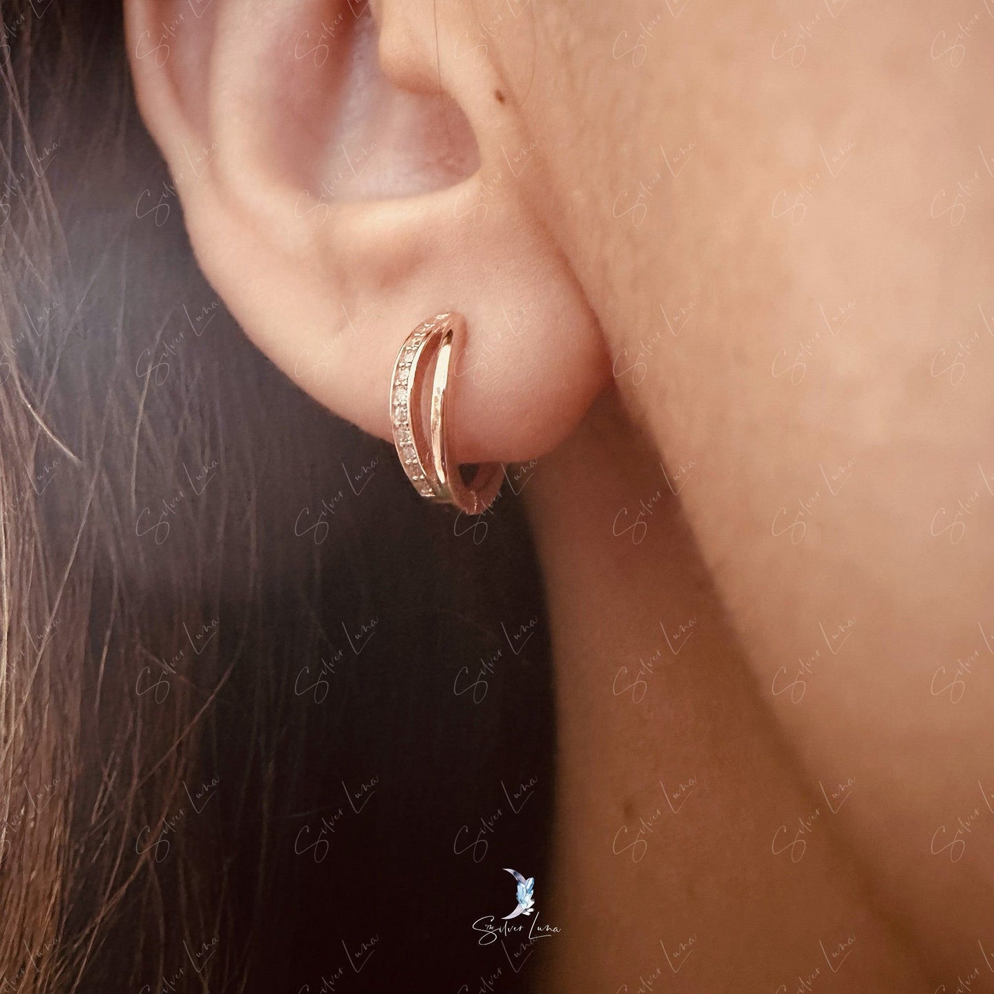 Double line hoop earrings ear huggies