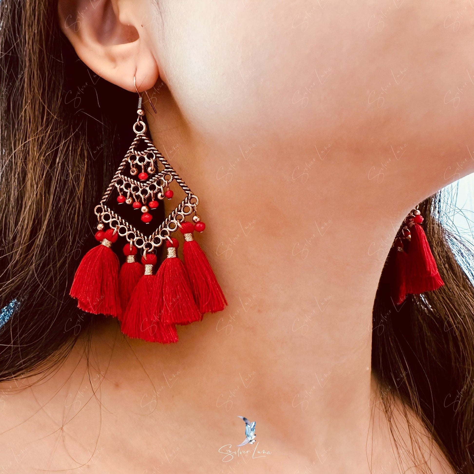 fan tassel statement earrings