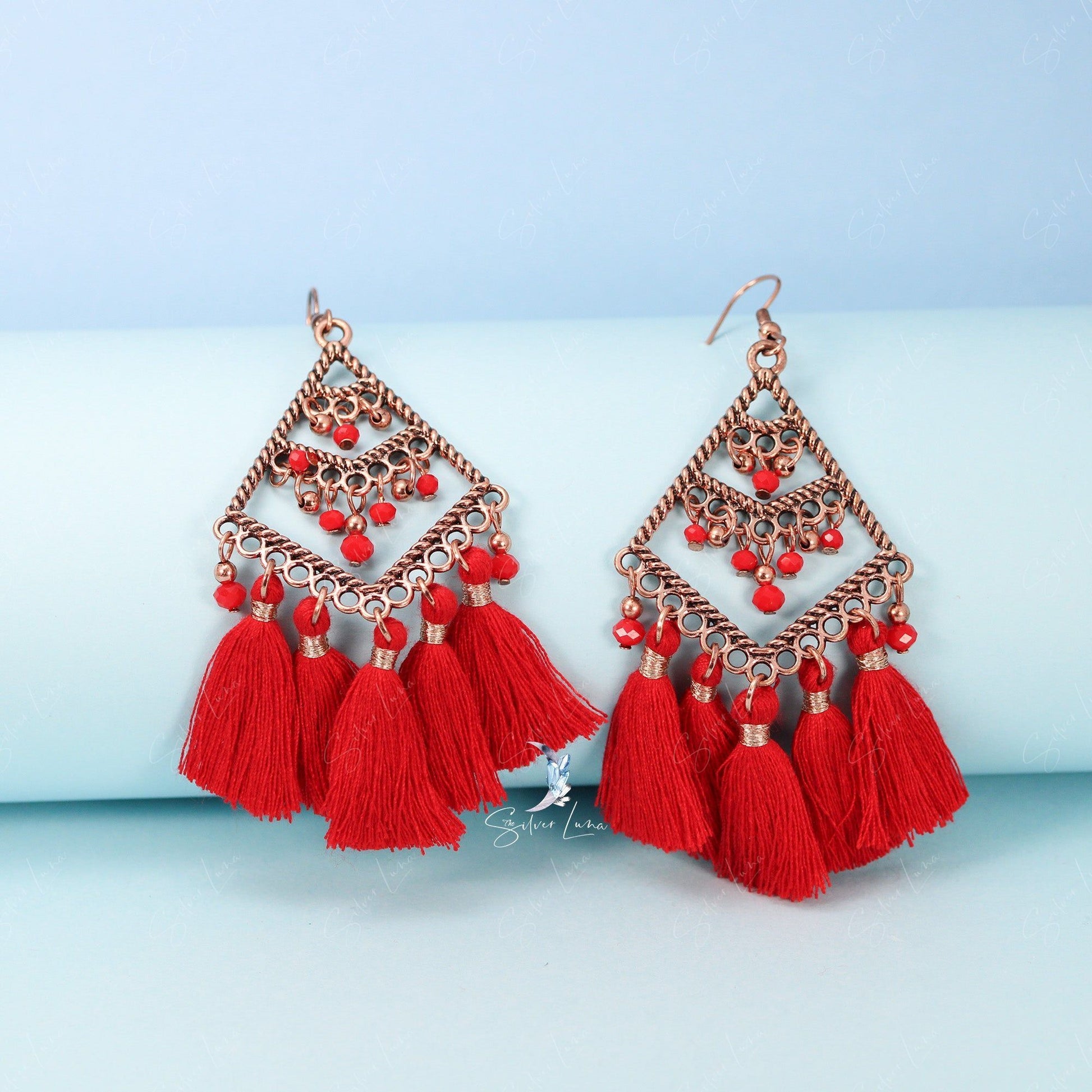 bohemian fan tassel dangle drop fashion earrings