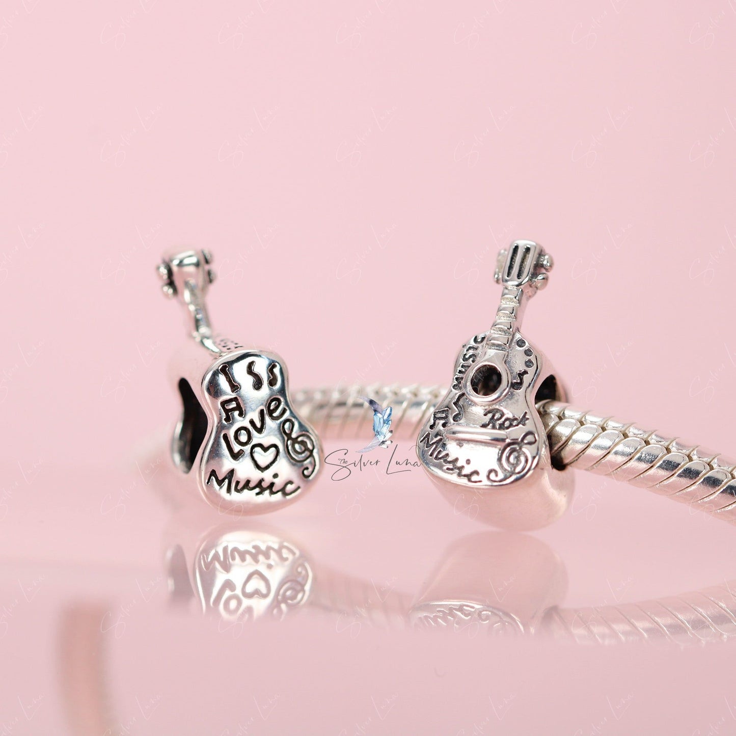 guitar music silver bead charm