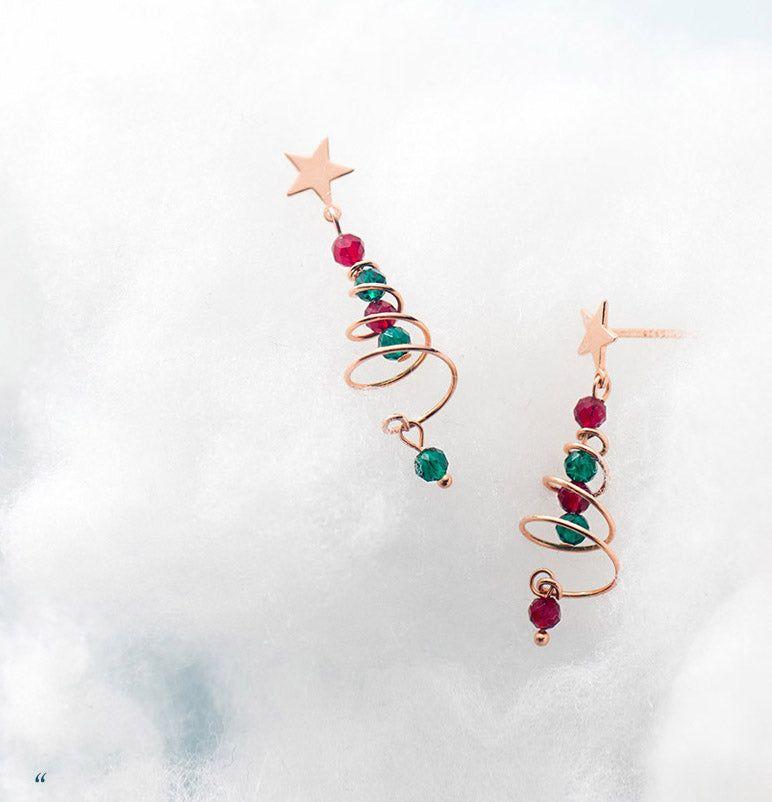 Christmas tree spiral dangle drop earrings