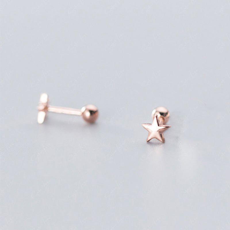 Tiny Star Screw Back Stud Earrings Rose Gold