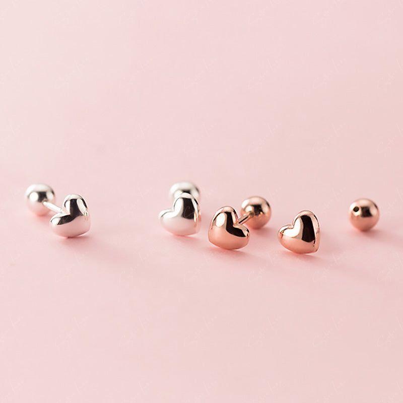 Sweet heart screw back silver stud earrings