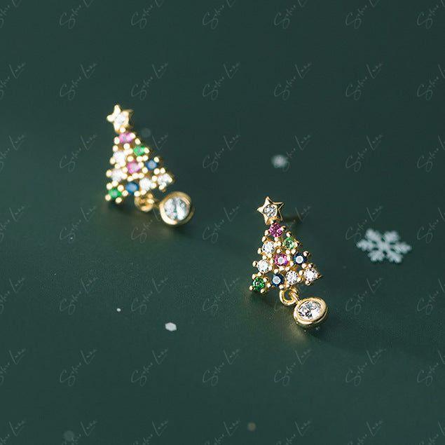 Christmas tree sterling silver stud earrings