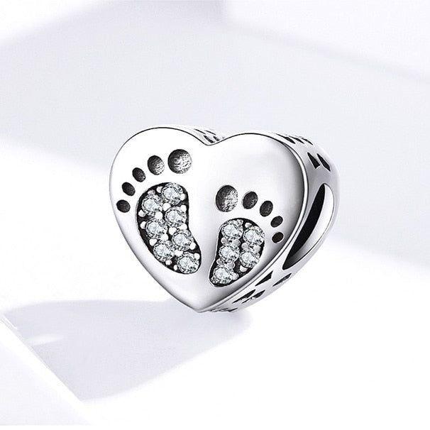 Baby Footprint On Heart Charm