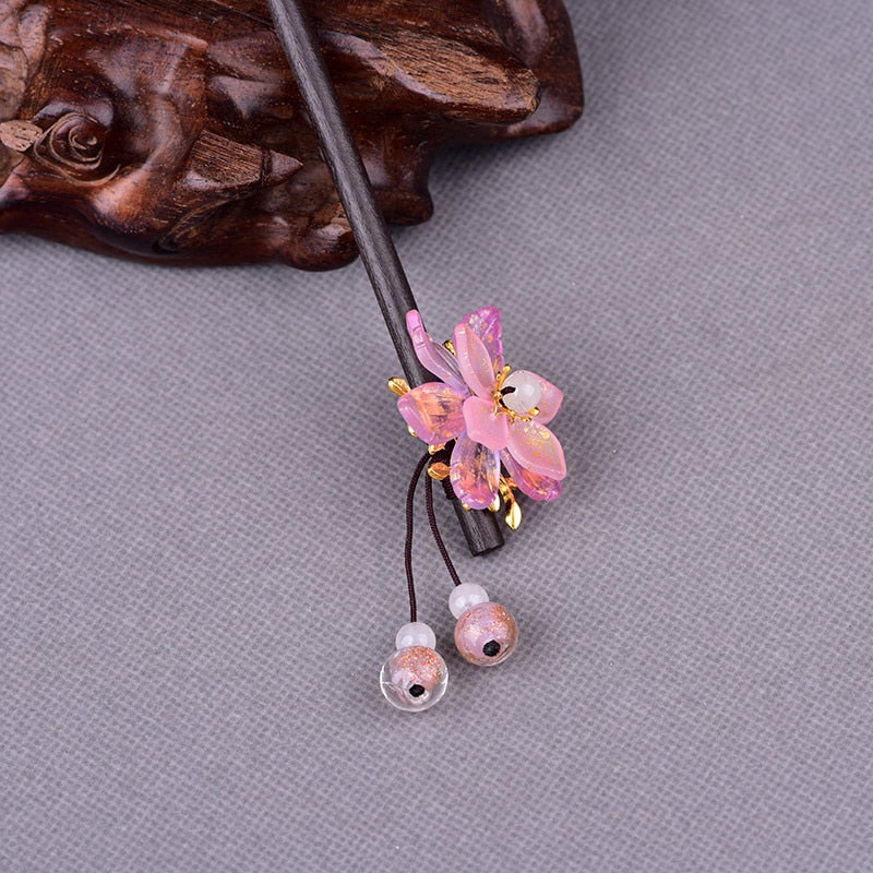 Japanese cherry flower wooden hair stick