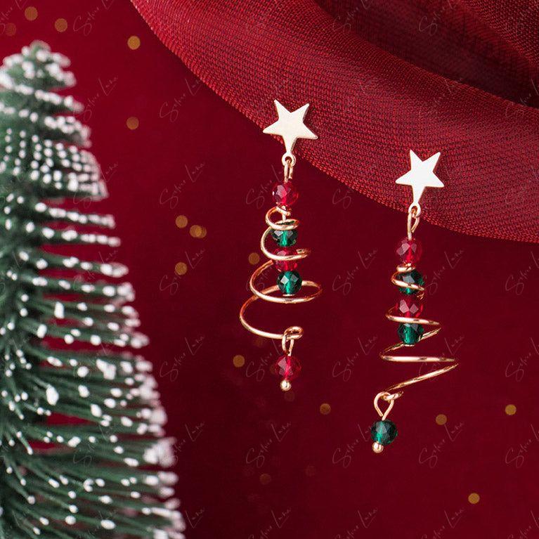 Christmas tree spiral dangle drop earrings